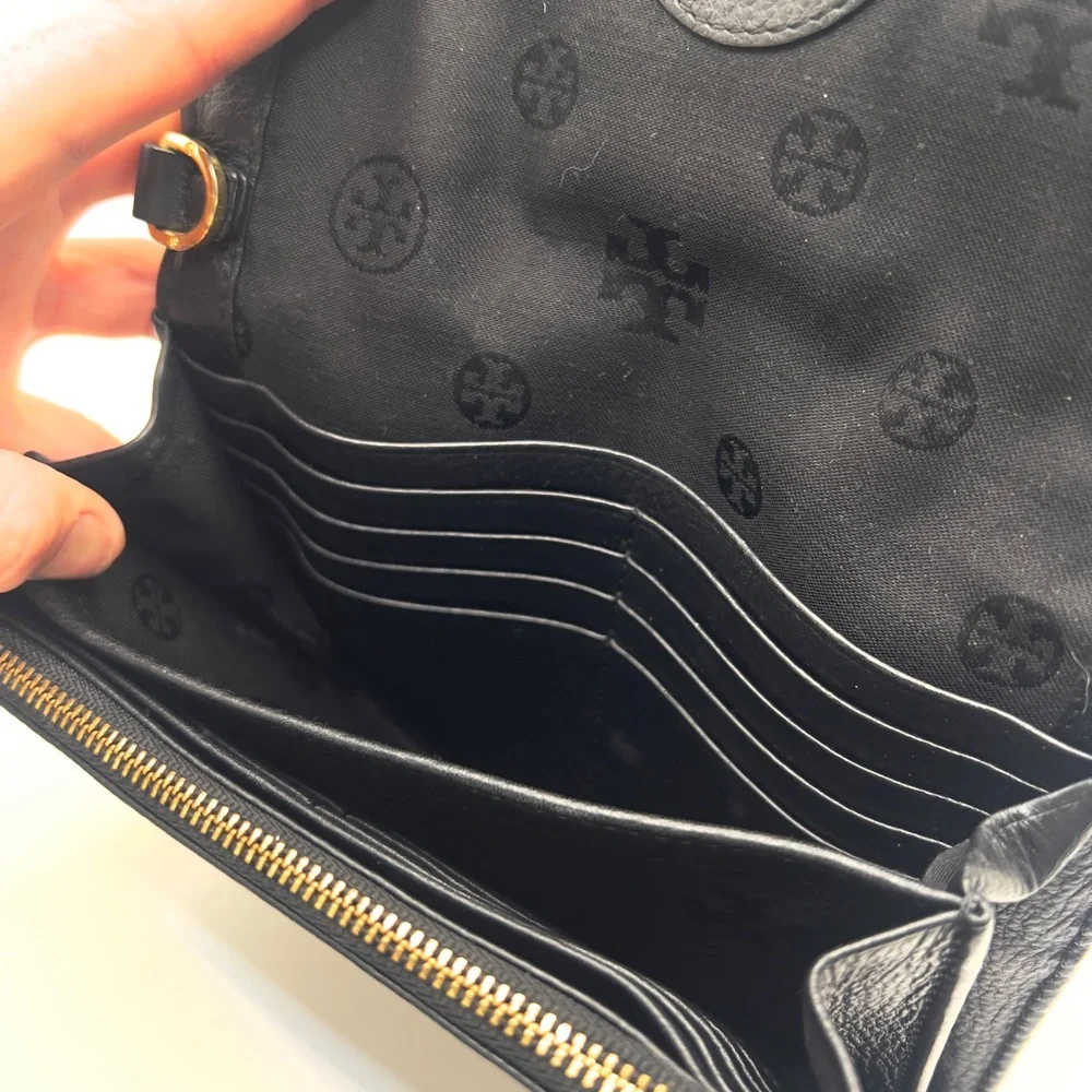 Authentic Tory Burch Black Leather Clutch Wallet W/ Unbranded Chain - Picture 8 of 10